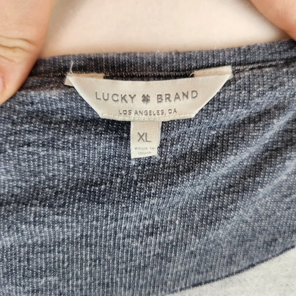 Lucky Brand Distressed Floral Embroidered Scoop Neck Sweater